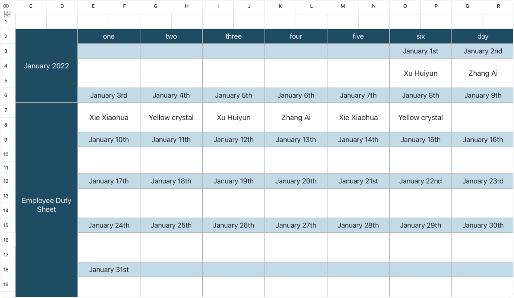 Employee duty schedule 1 1